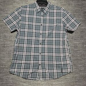 Prana Button Up Shirt Men's Small Blue Plaid Short Sleeve